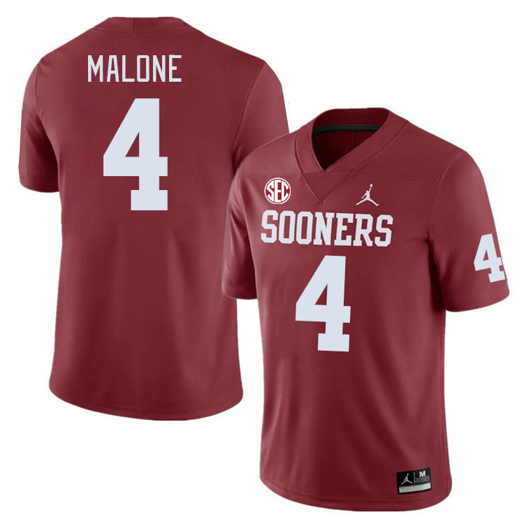 #4 Dez Malone Oklahoma Sooners 2024 SEC Conference College Football Jerseys-Crimson